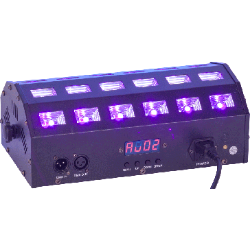 DMX-BESTUURDE PROJECTOR MET WITTE & UV 2-IN-1 LEDS