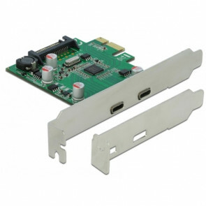 PCIe x1 kaart met 2 externe USB-C poorten 5Gbps